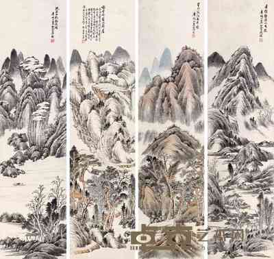 章锡奎 山水 四屏 177×45cm×4